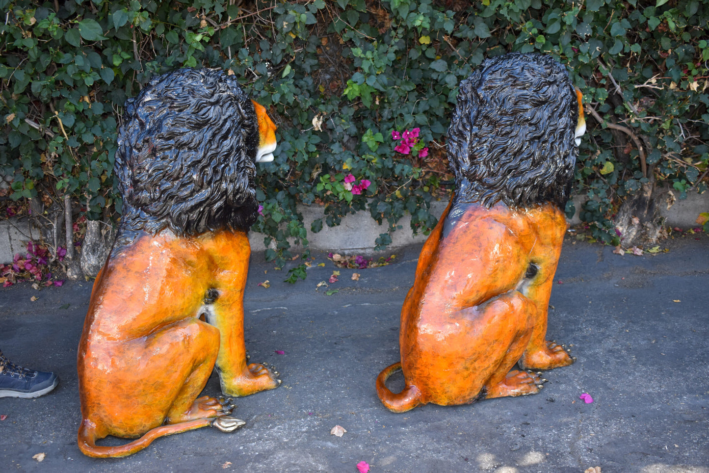 Pair Of Colored Standing Lions Made of Bronze Statue Size: 29" x 44" x 41"H