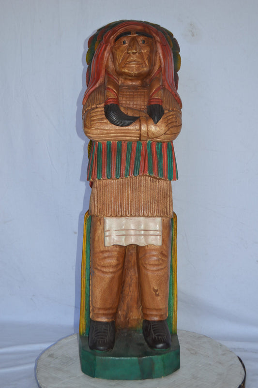 Indian Chief Made of Wood Statue - Large - Size: 12"L x 9"W x 40"H.