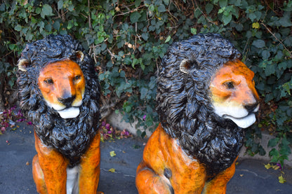 Pair Of Colored Standing Lions Made of Bronze Statue Size: 29" x 44" x 41"H