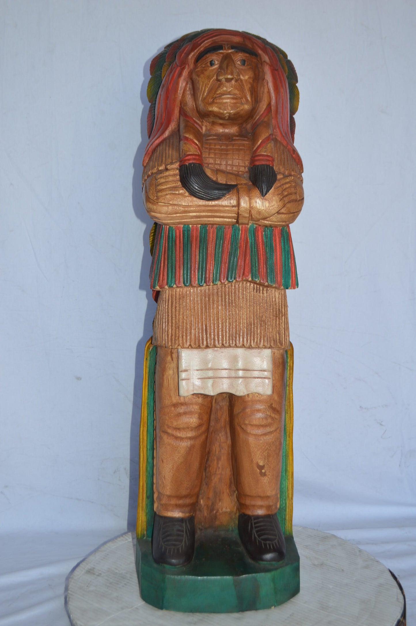 Indian Chief Made of Wood Statue - Large - Size: 12"L x 9"W x 40"H.