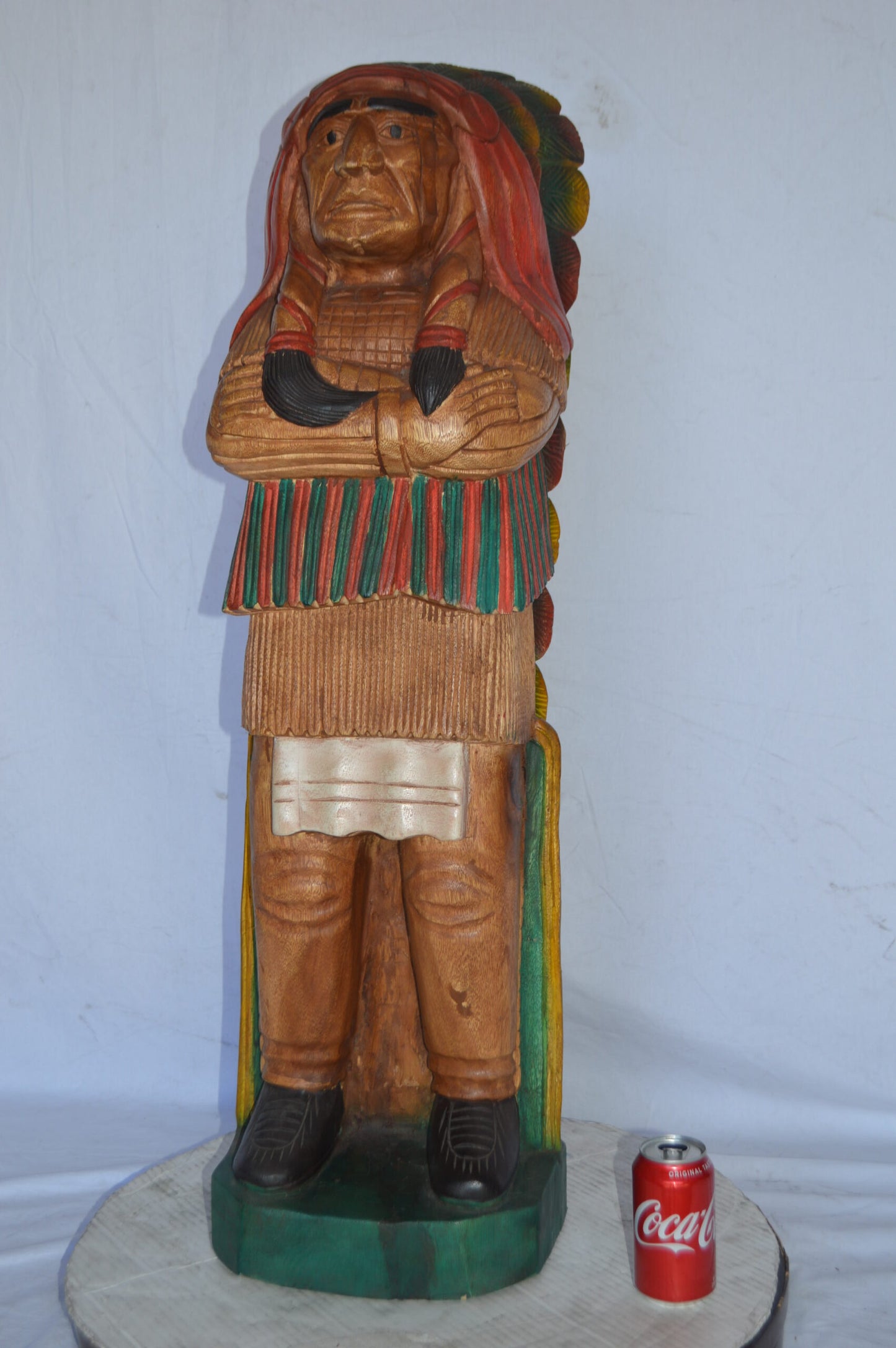 Indian Chief Made of Wood Statue - Large - Size: 12"L x 9"W x 40"H.