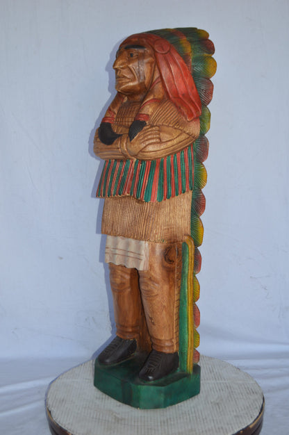 Indian Chief Made of Wood Statue - Large - Size: 12"L x 9"W x 40"H.