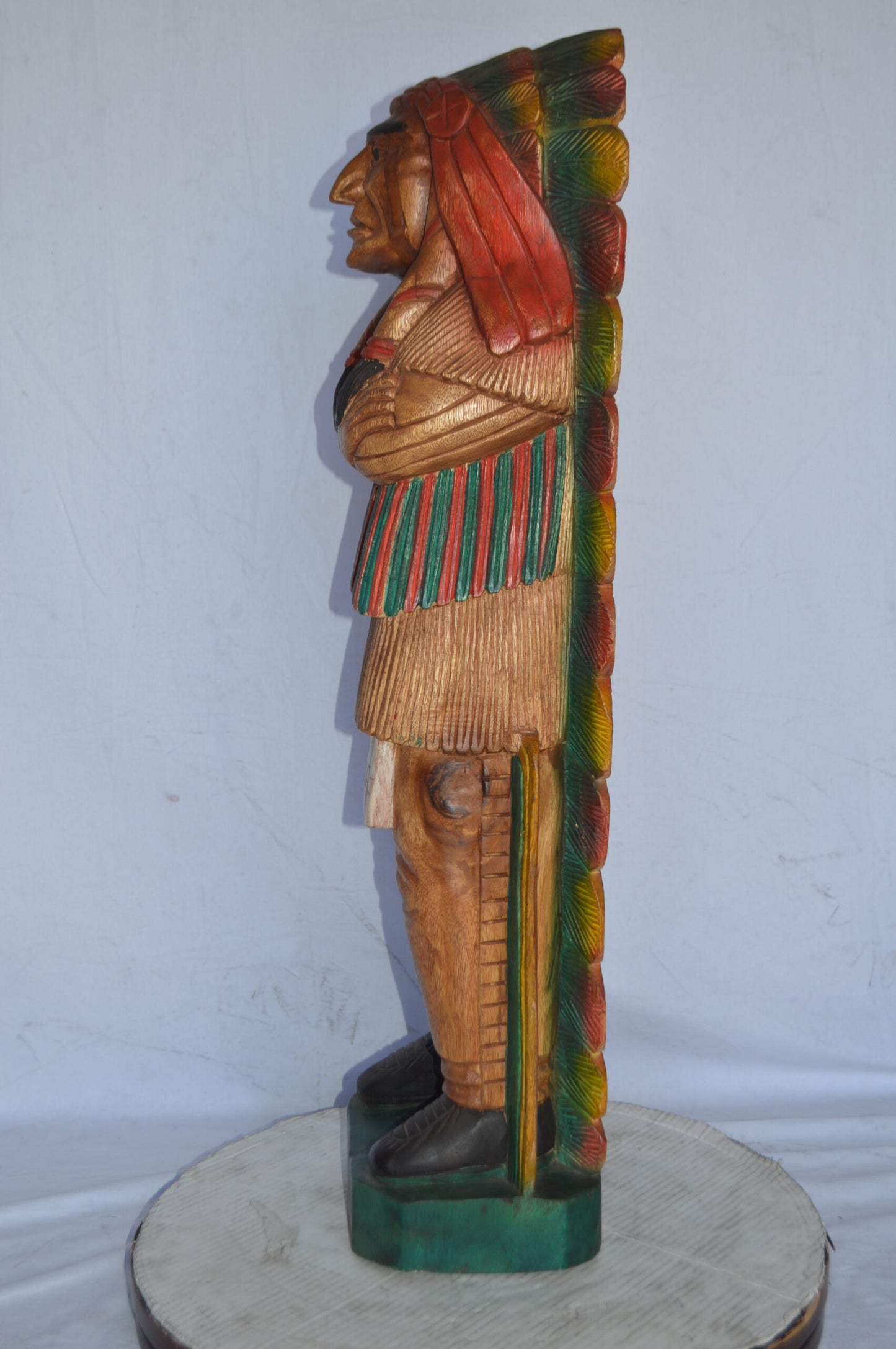Indian Chief Made of Wood Statue - Large - Size: 12"L x 9"W x 40"H.