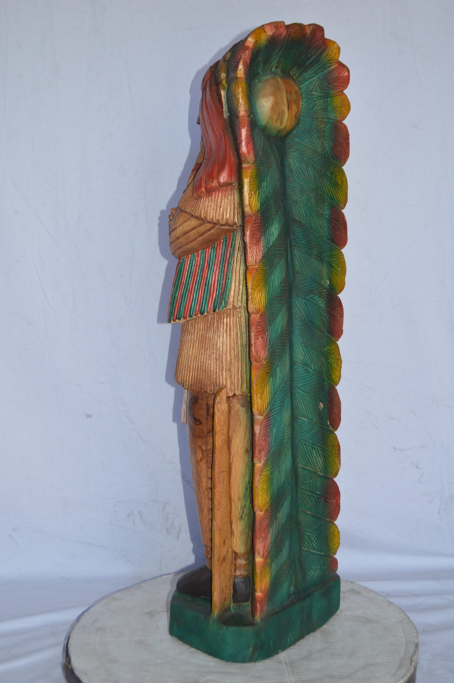Indian Chief Made of Wood Statue - Large - Size: 12"L x 9"W x 40"H.