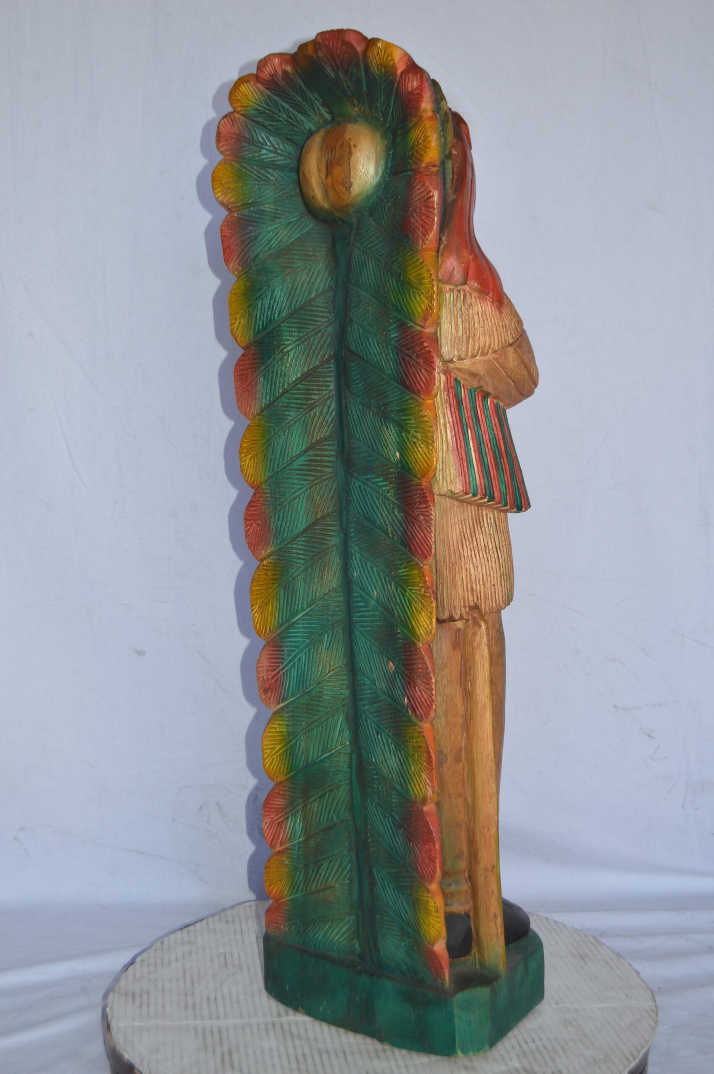 Indian Chief Made of Wood Statue - Large - Size: 12"L x 9"W x 40"H.