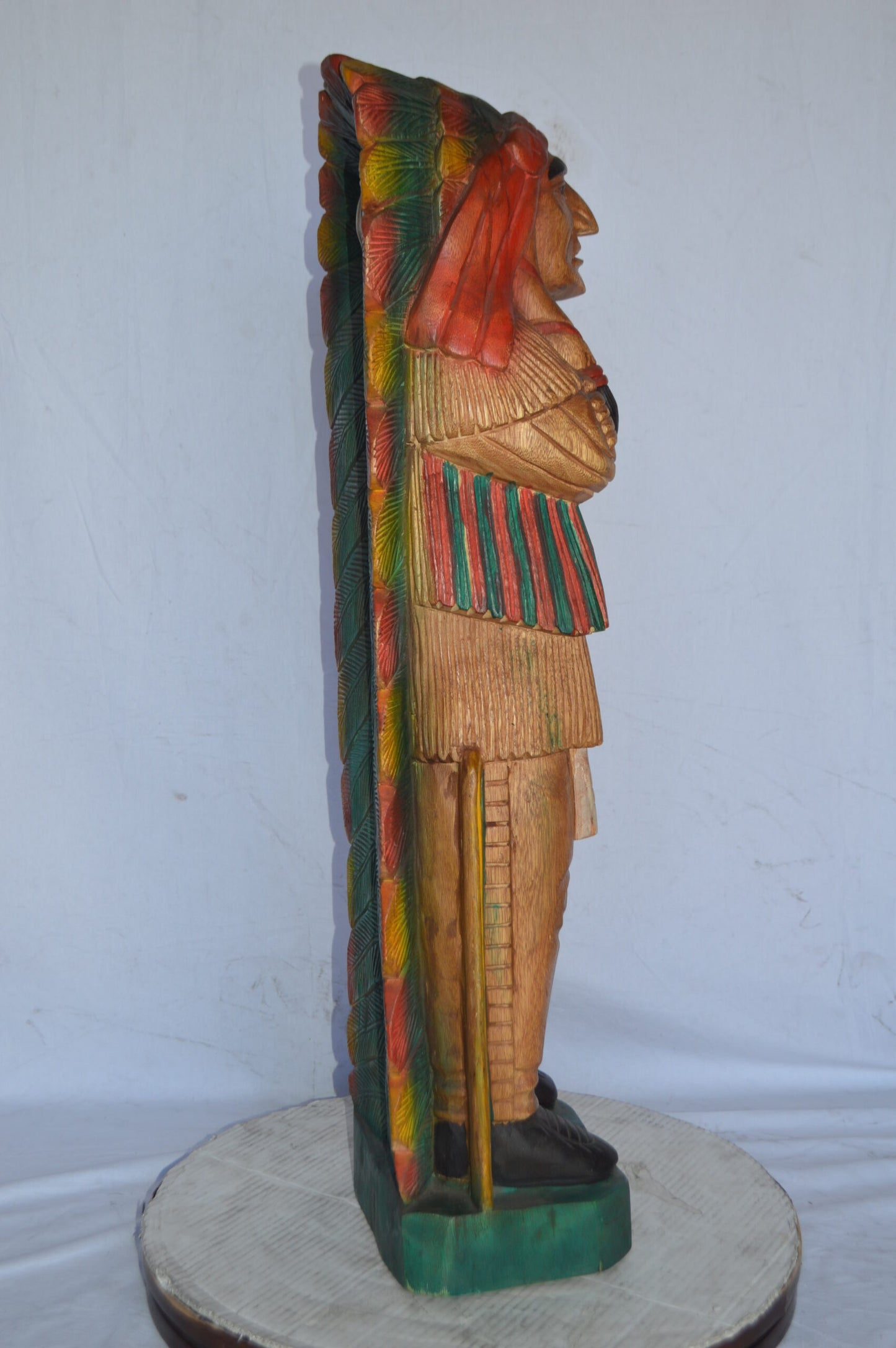 Indian Chief Made of Wood Statue - Large - Size: 12"L x 9"W x 40"H.