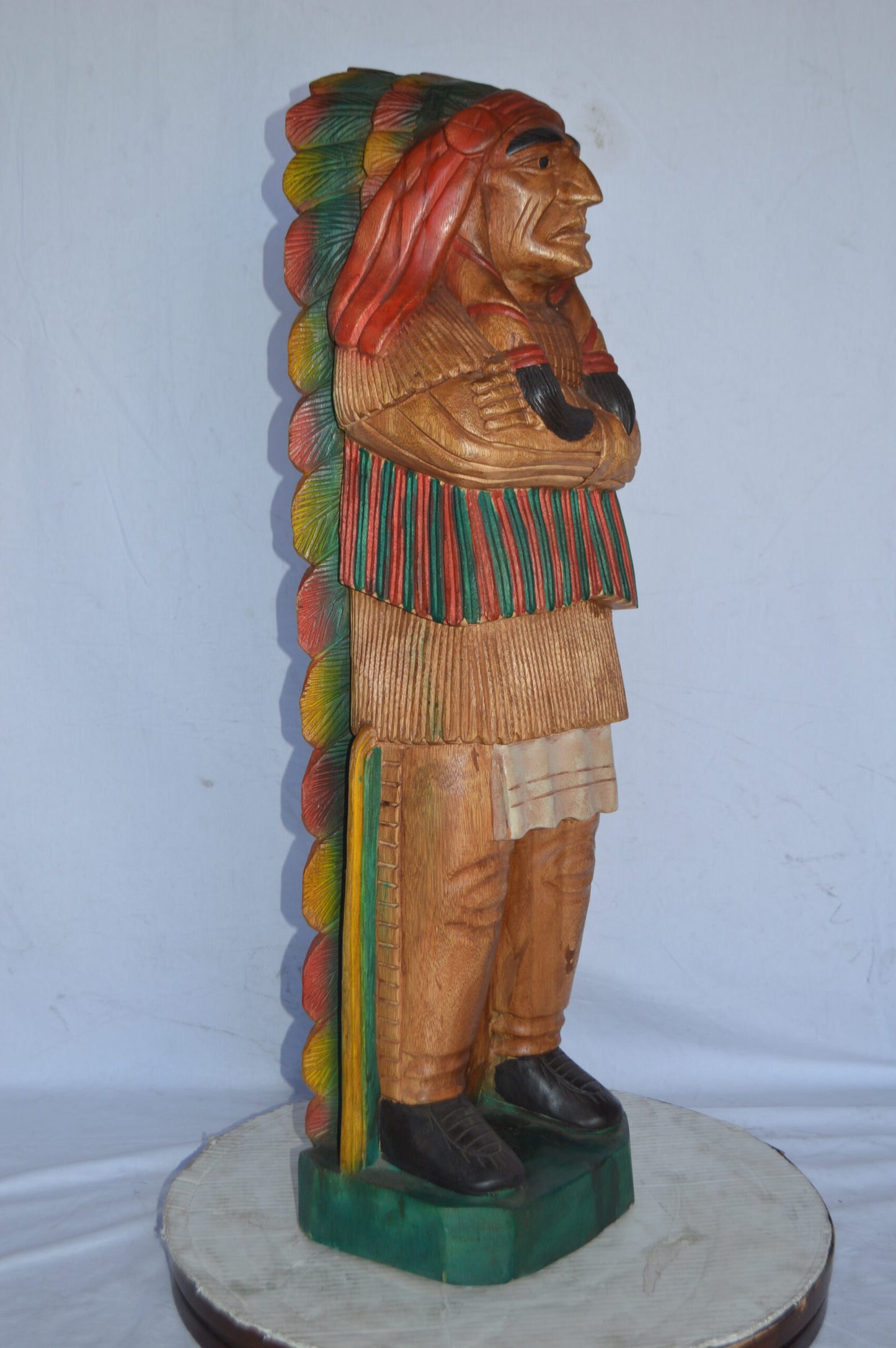 Indian Chief Made of Wood Statue - Large - Size: 12"L x 9"W x 40"H.