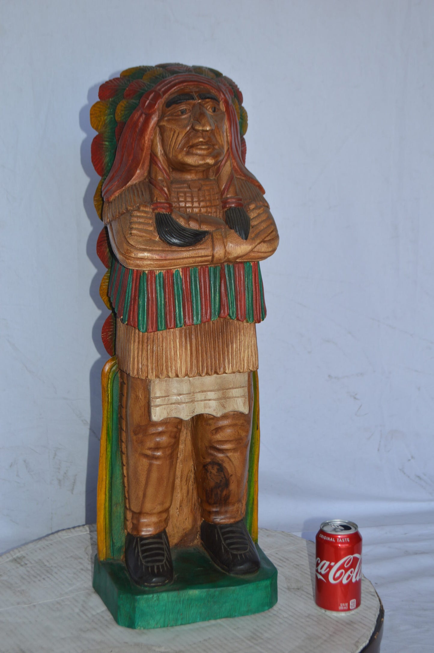 Indian Chief Made of Wood Statue - Medium - Size: 7"L x 10"W x 30"H.
