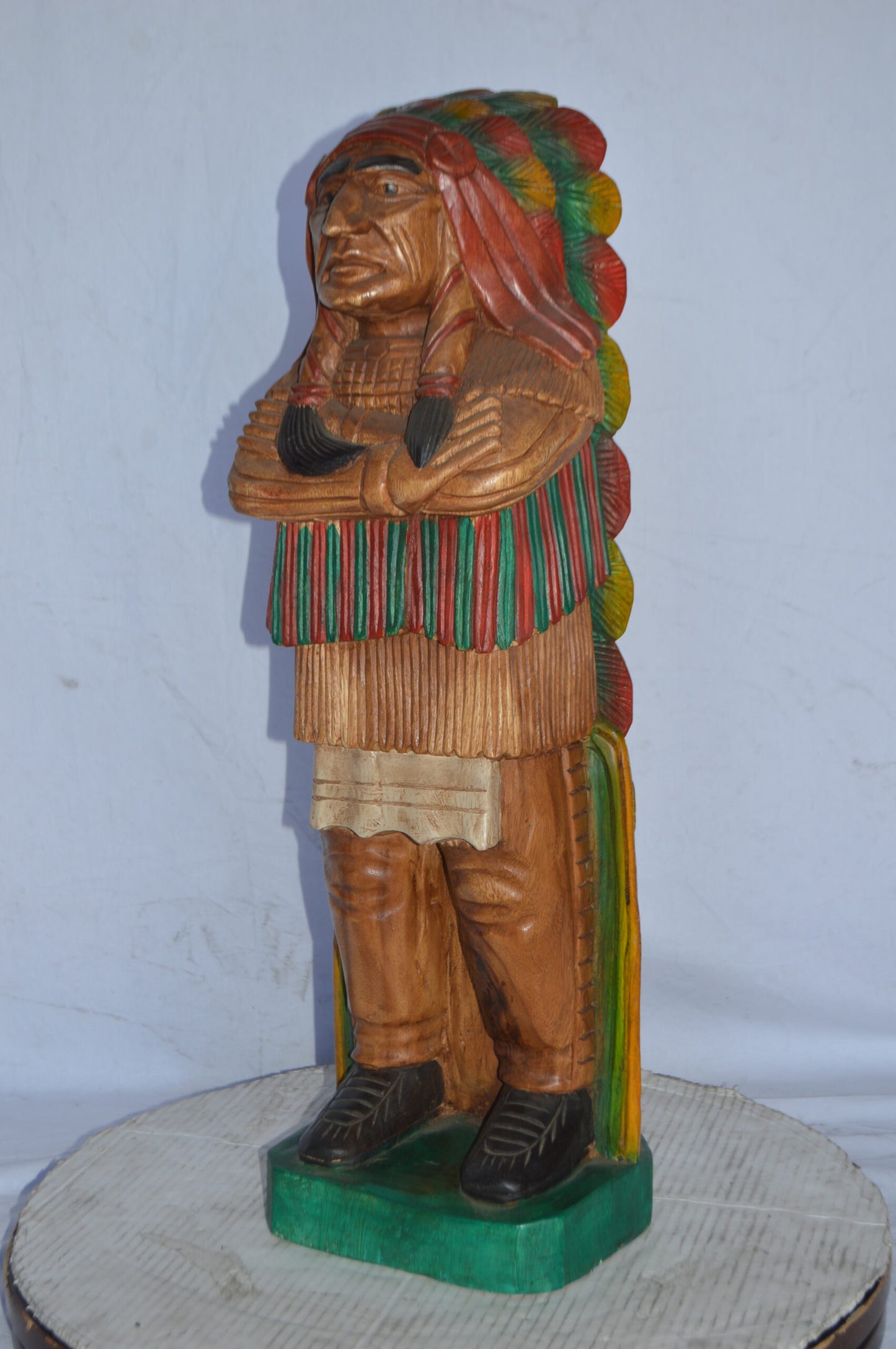 Indian Chief Made of Wood Statue - Medium - Size: 7"L x 10"W x 30"H.