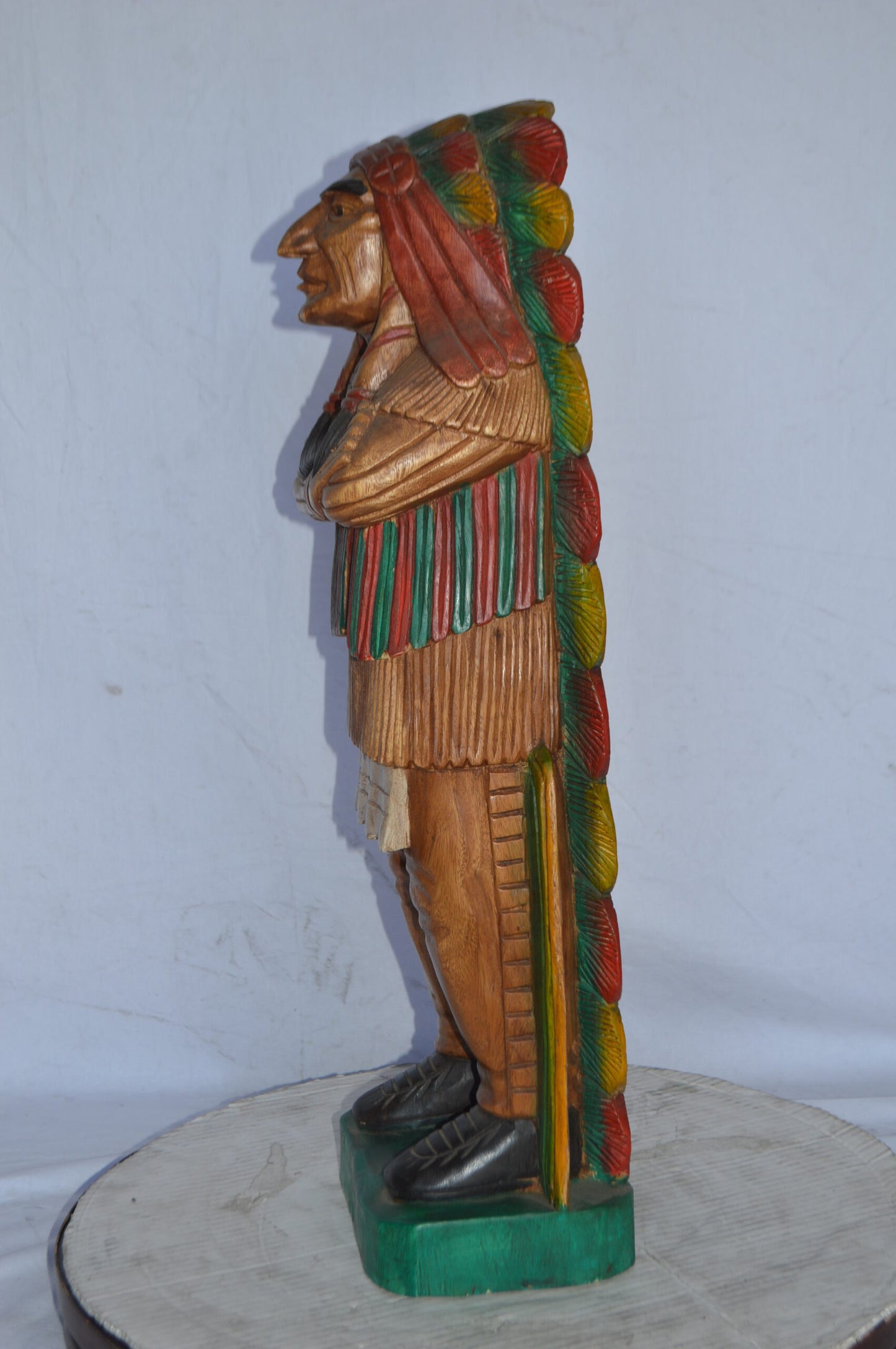 Indian Chief Made of Wood Statue - Medium - Size: 7"L x 10"W x 30"H.