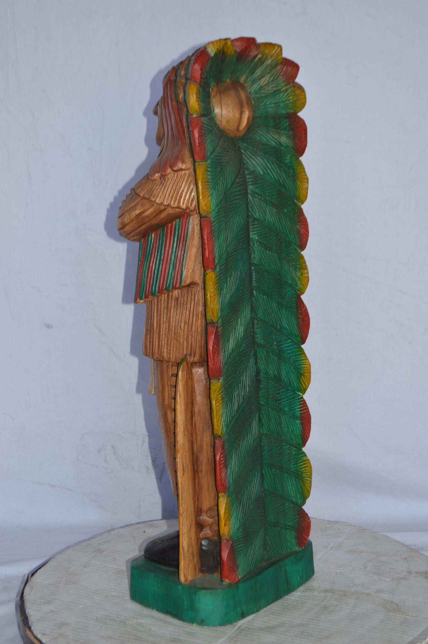 Indian Chief Made of Wood Statue - Medium - Size: 7"L x 10"W x 30"H.