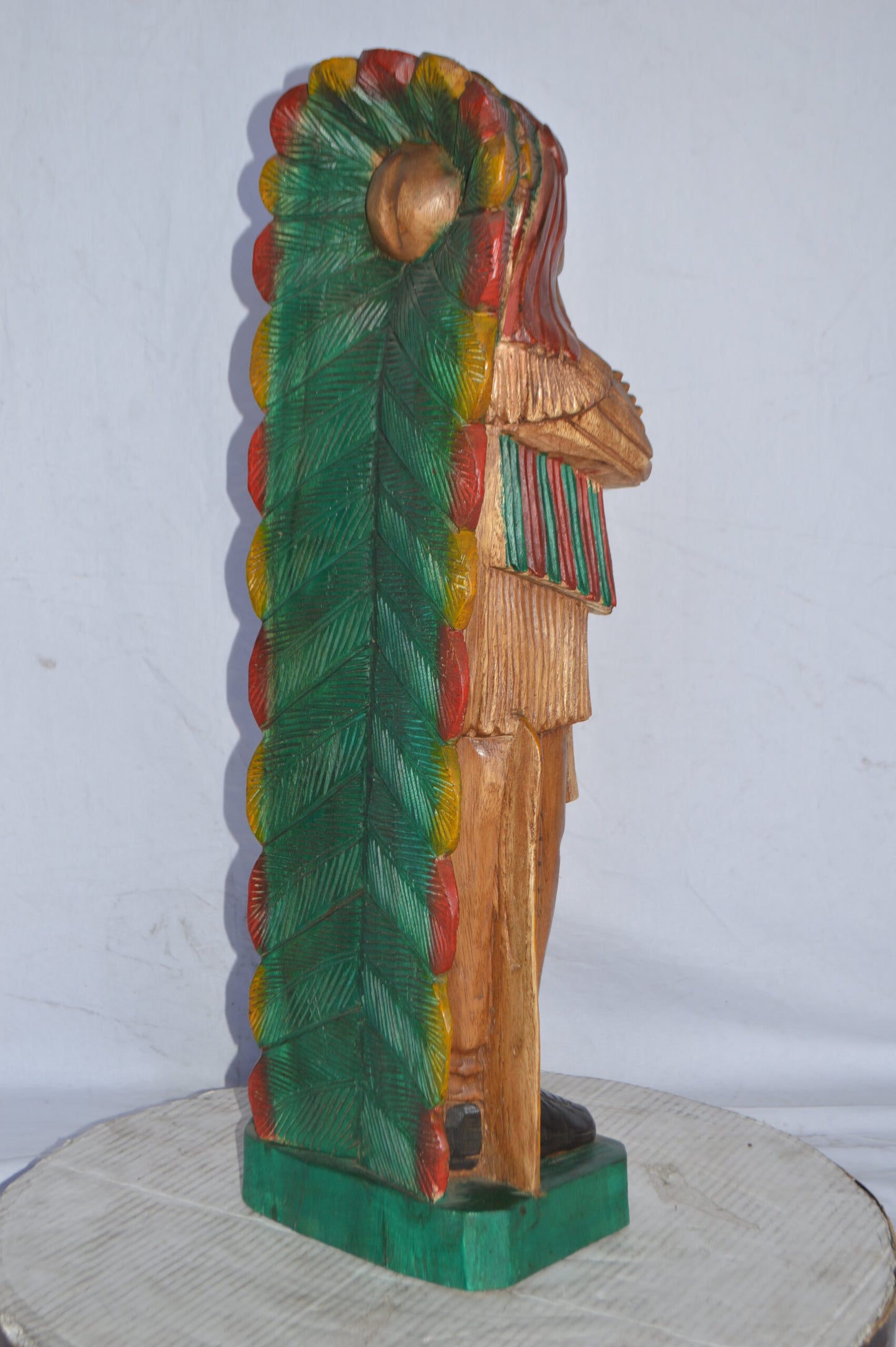 Indian Chief Made of Wood Statue - Medium - Size: 7"L x 10"W x 30"H.