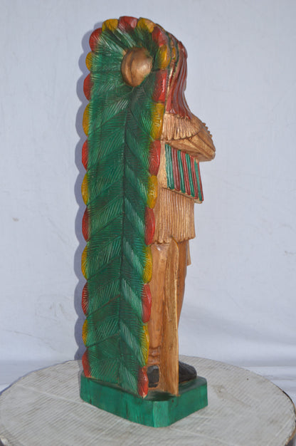 Indian Chief Made of Wood Statue - Medium - Size: 7"L x 10"W x 30"H.