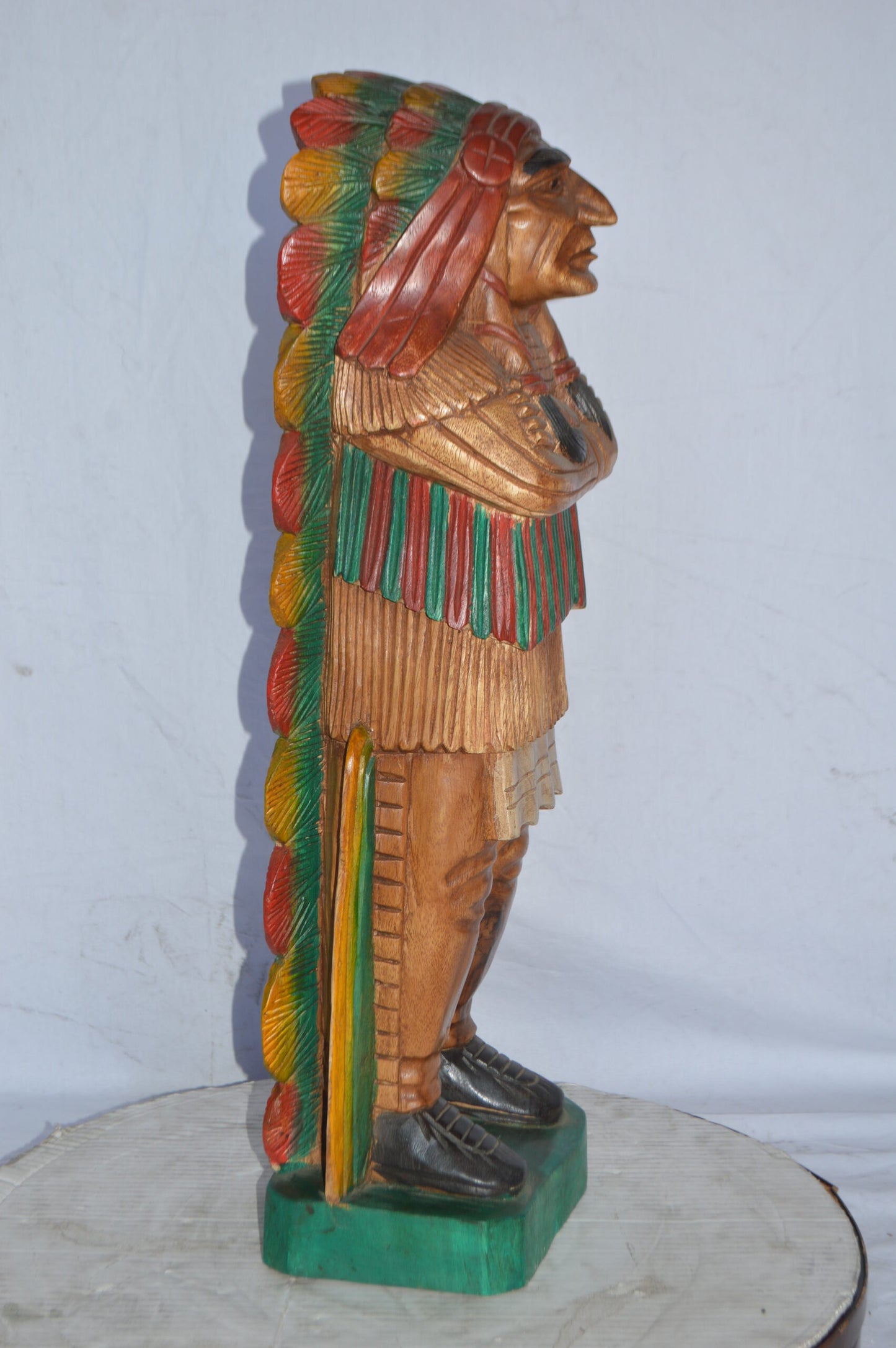 Indian Chief Made of Wood Statue - Medium - Size: 7"L x 10"W x 30"H.
