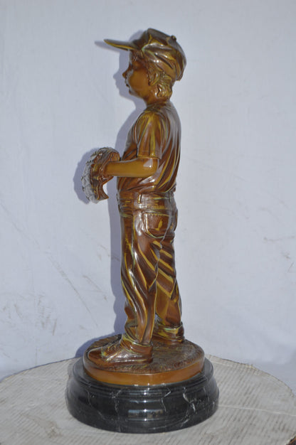 Young Baseball Pitcher Bronze Statue - Size: 12"L x 12"W x 28"H.