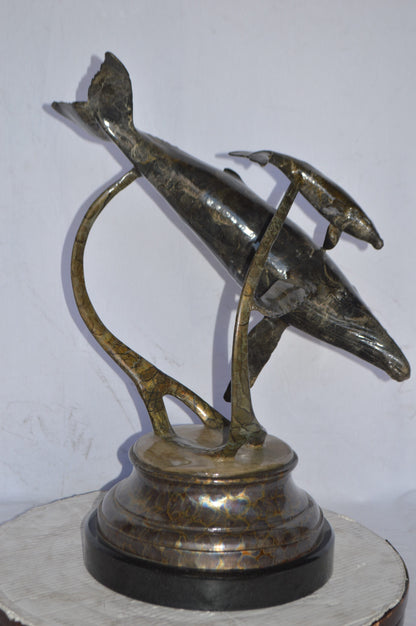 Tenderness Blue Whale Bronze Statue by J. Townsend - Size: 20"L x 14"W x 29"H.