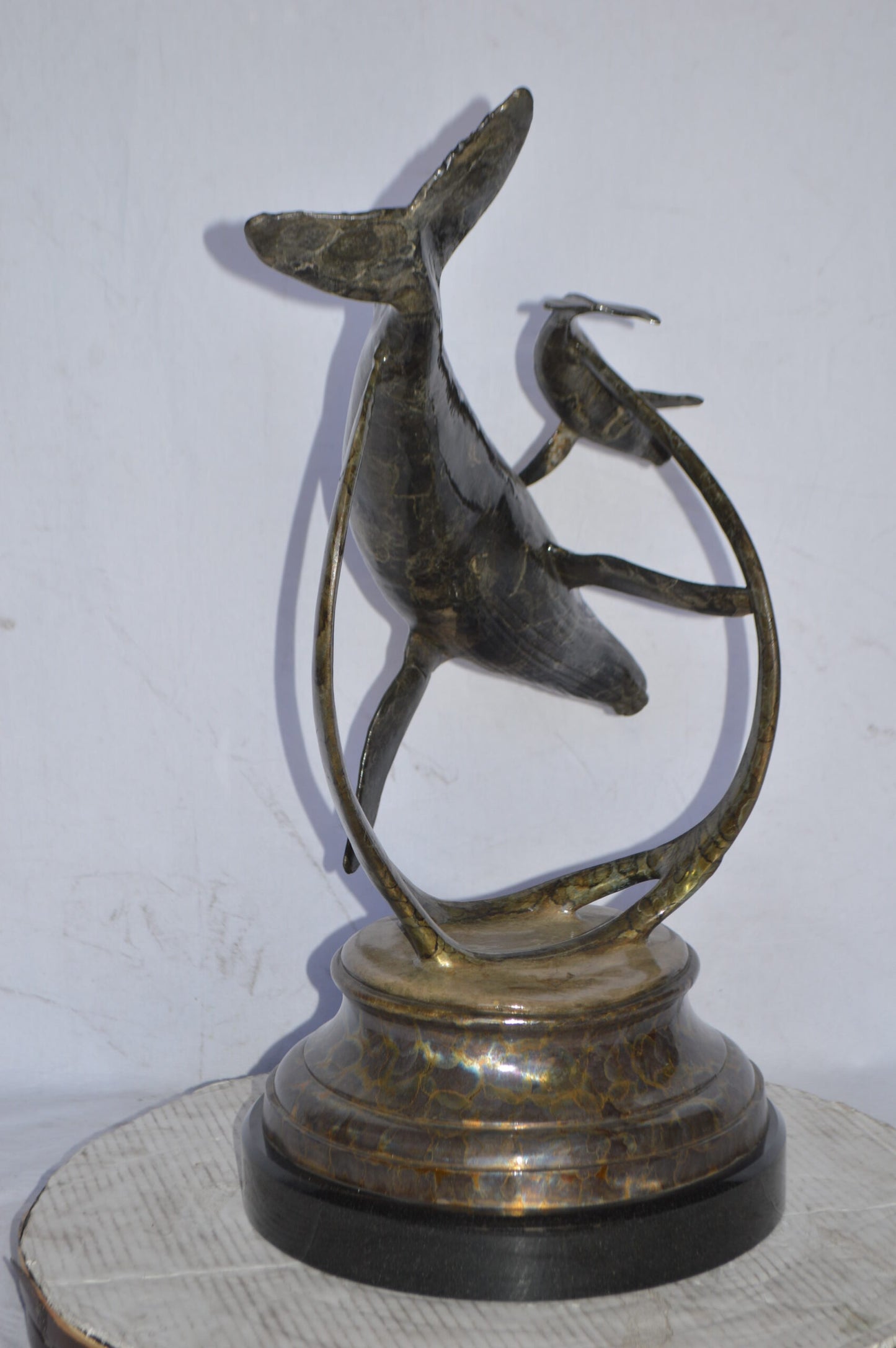 Tenderness Blue Whale Bronze Statue by J. Townsend - Size: 20"L x 14"W x 29"H.