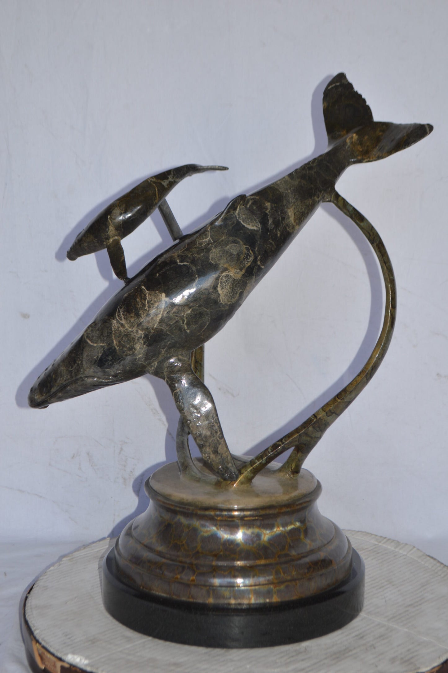 Tenderness Blue Whale Bronze Statue by J. Townsend - Size: 20"L x 14"W x 29"H.