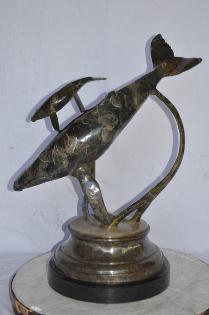 Tenderness Blue Whale Bronze Statue by J. Townsend - Size: 20"L x 14"W x 29"H.