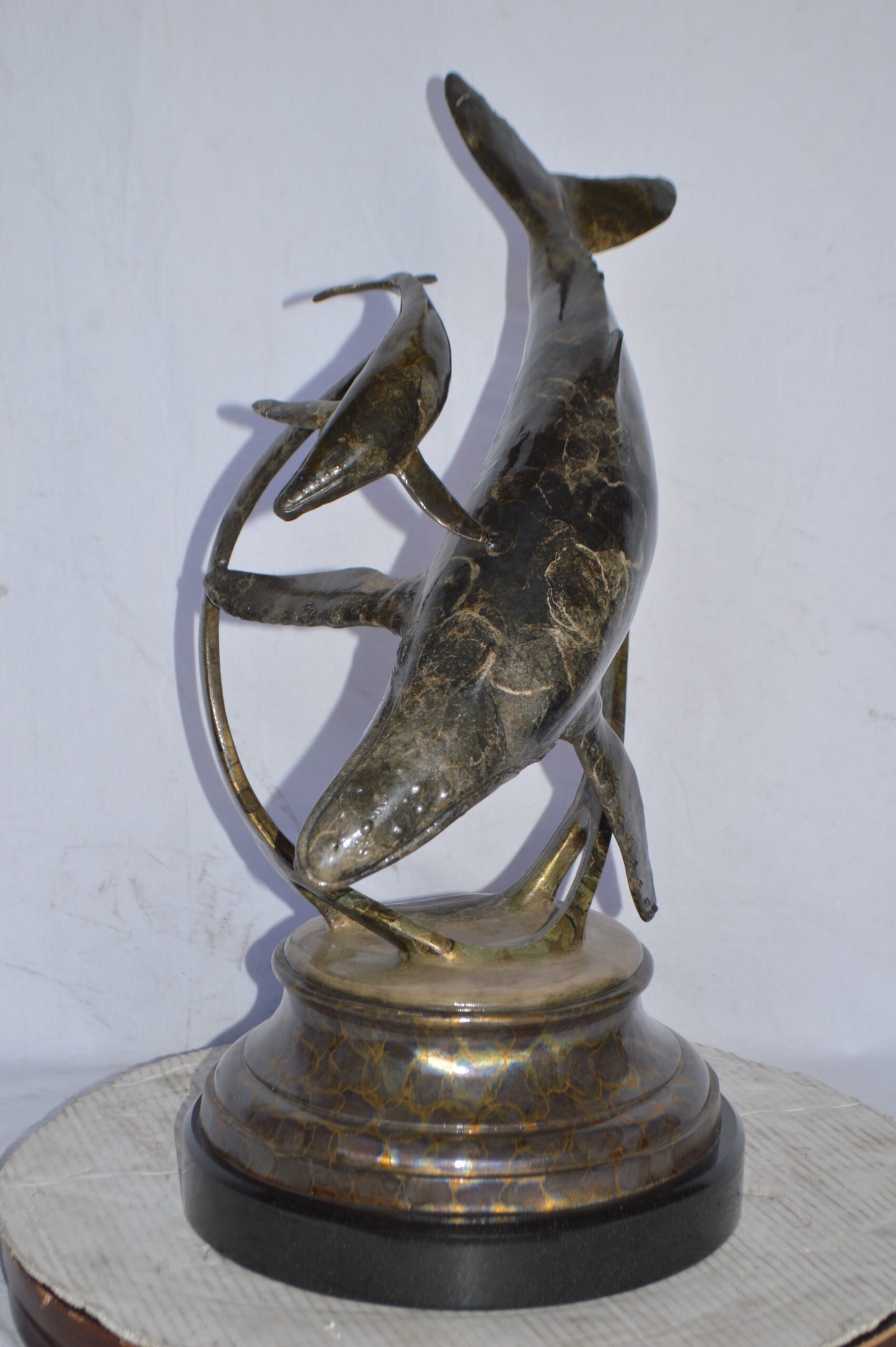 Tenderness Blue Whale Bronze Statue by J. Townsend - Size: 20"L x 14"W x 29"H.