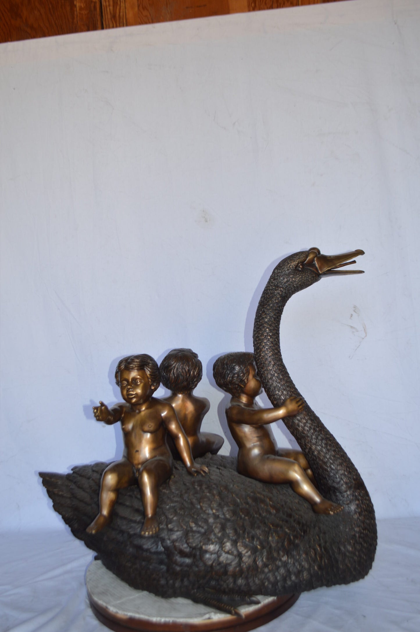 Swan Carrying Three Angels Bronze Fountain Art Nude - Size: 40"L x 23"W x 34"H.