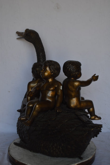 Swan Carrying Three Angels Bronze Fountain Art Nude - Size: 40"L x 23"W x 34"H.