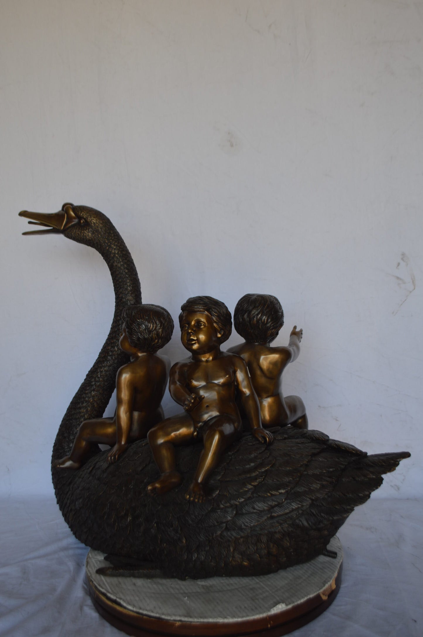 Swan Carrying Three Angels Bronze Fountain Art Nude - Size: 40"L x 23"W x 34"H.