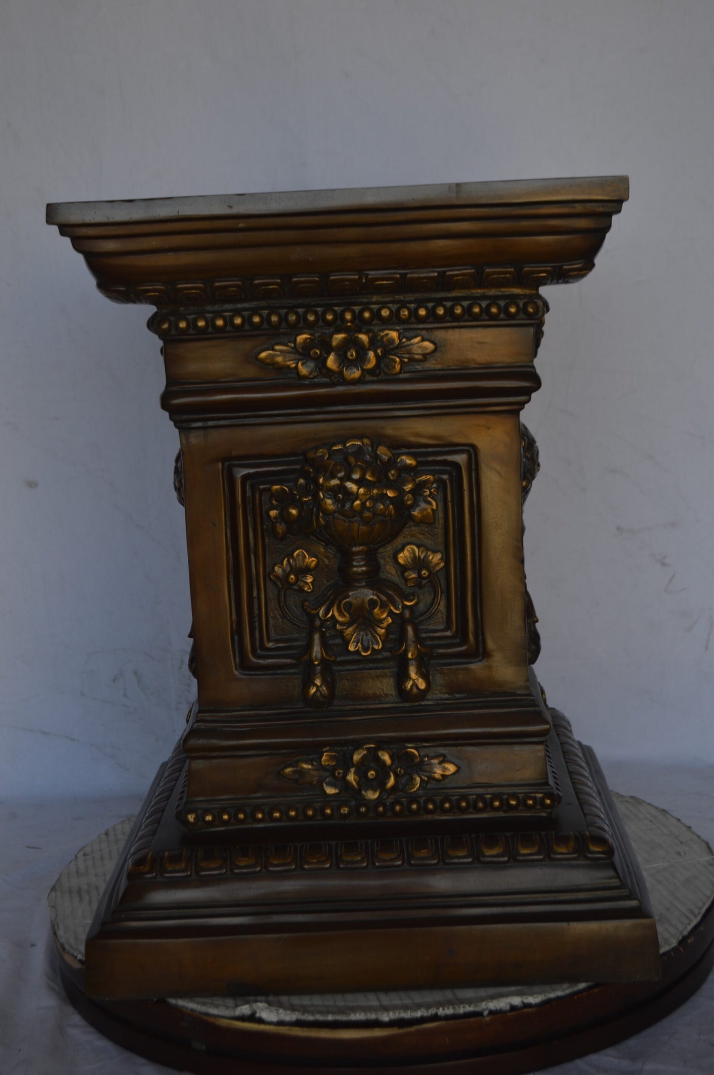 Detailed Large and Heavy Square Bronze Pedestal - Size: 18"L x 18"W x 24"H.