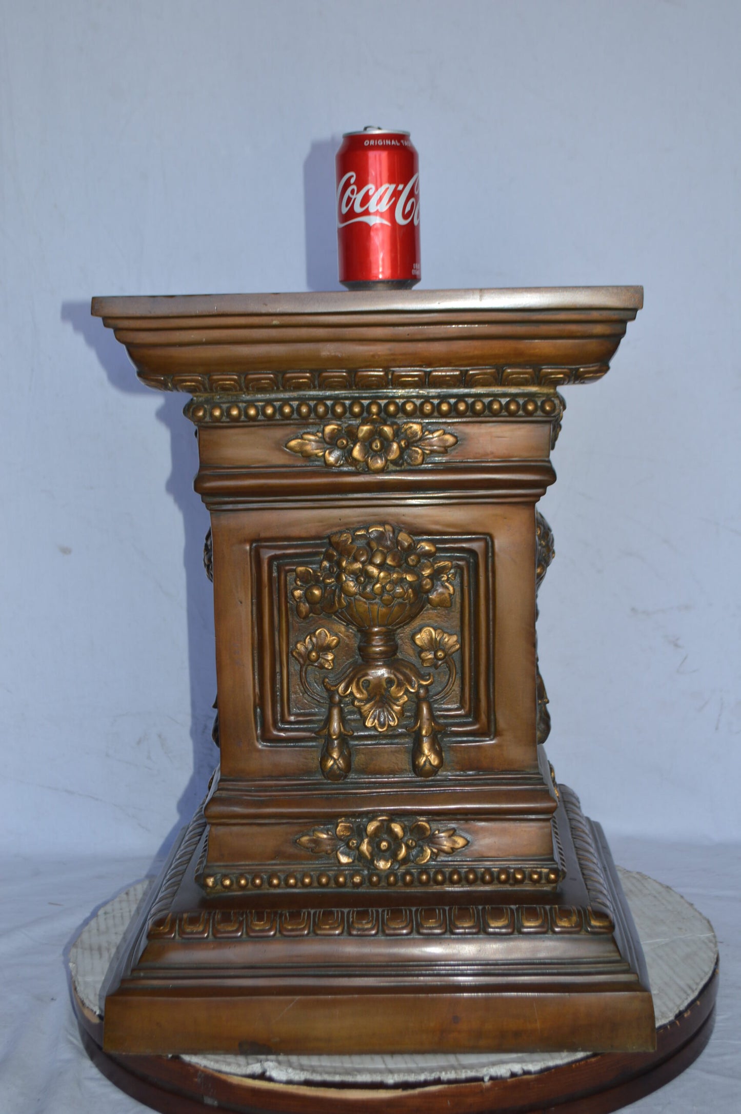 Detailed Large and Heavy Square Bronze Pedestal - Size: 18"L x 18"W x 24"H.