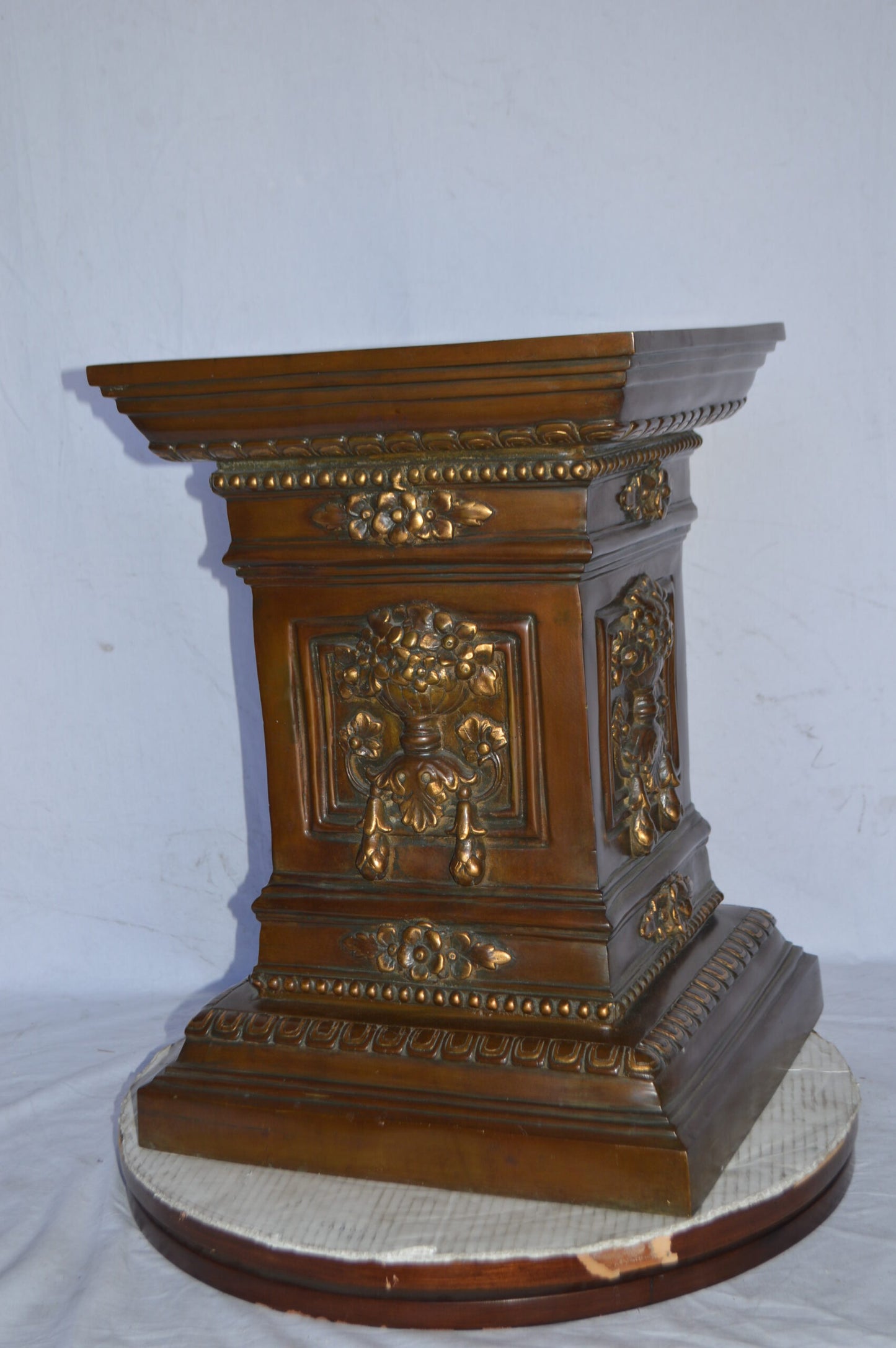 Detailed Large and Heavy Square Bronze Pedestal - Size: 18"L x 18"W x 24"H.