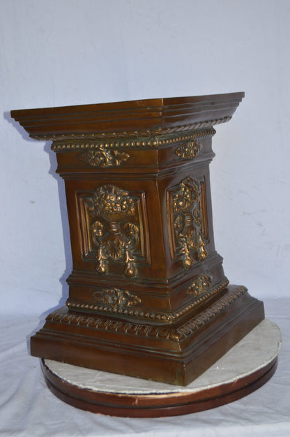 Detailed Large and Heavy Square Bronze Pedestal - Size: 18"L x 18"W x 24"H.