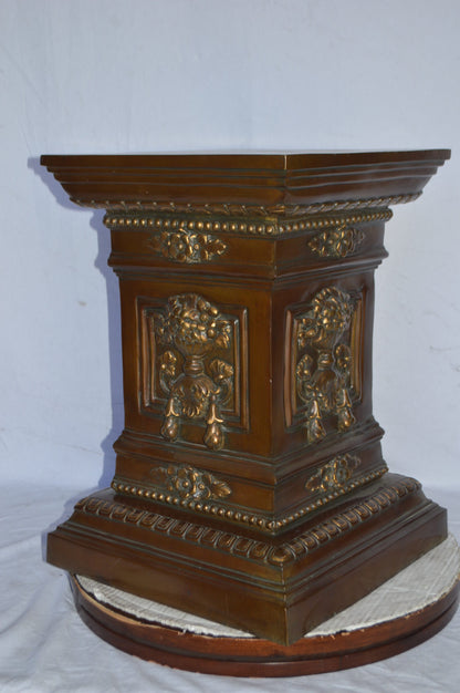 Detailed Large and Heavy Square Bronze Pedestal - Size: 18"L x 18"W x 24"H.