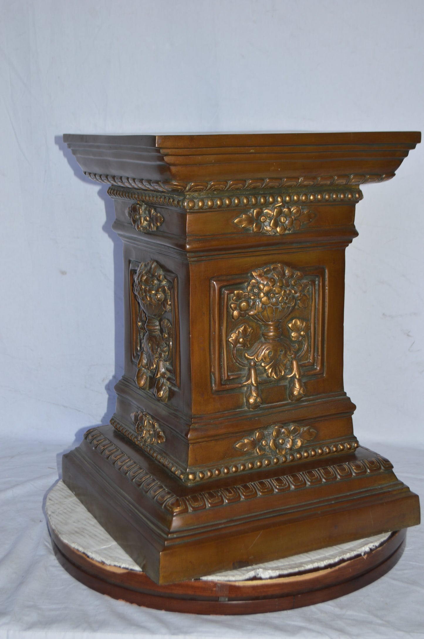 Detailed Large and Heavy Square Bronze Pedestal - Size: 18"L x 18"W x 24"H.