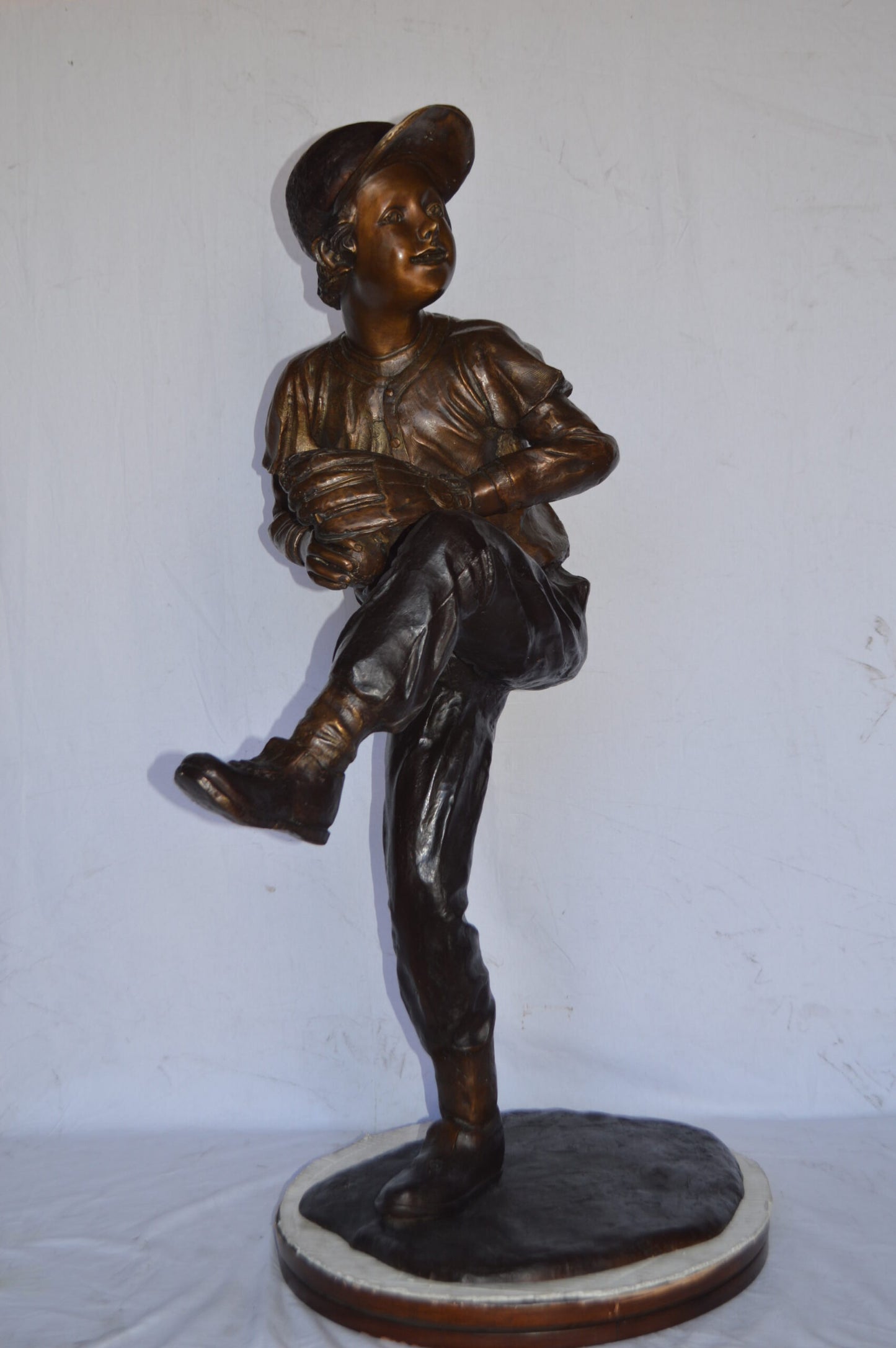 Baseball Pitcher in Action Bronze Statue - Size: 32"L x 20"W x 51"H.