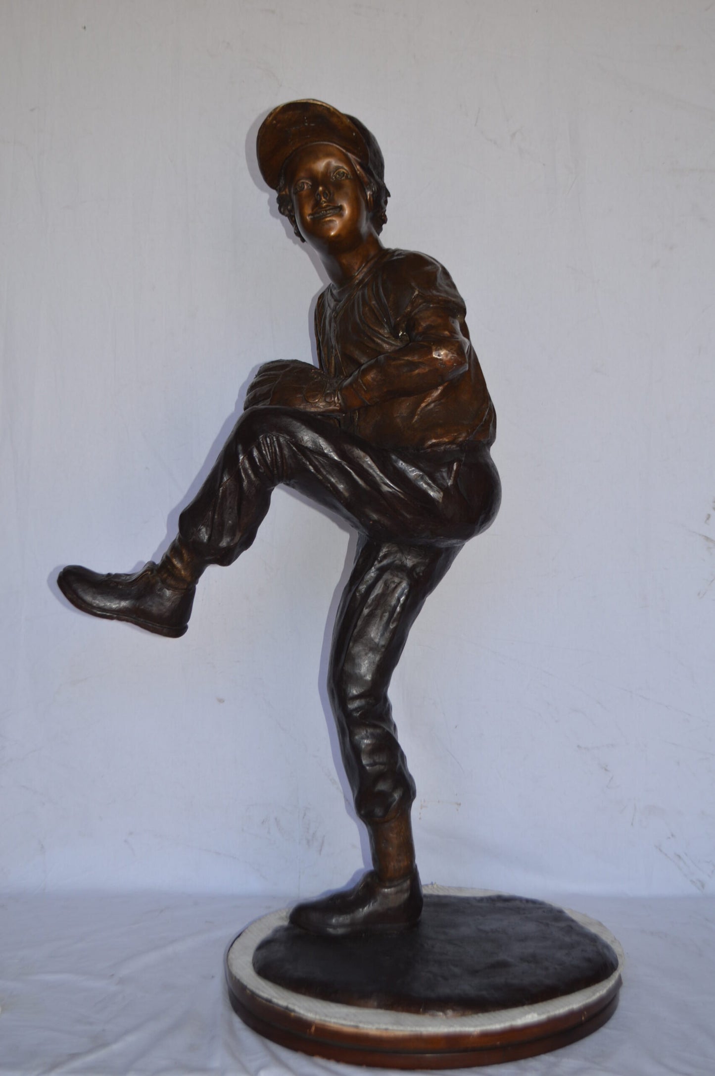 Baseball Pitcher in Action Bronze Statue - Size: 32"L x 20"W x 51"H.