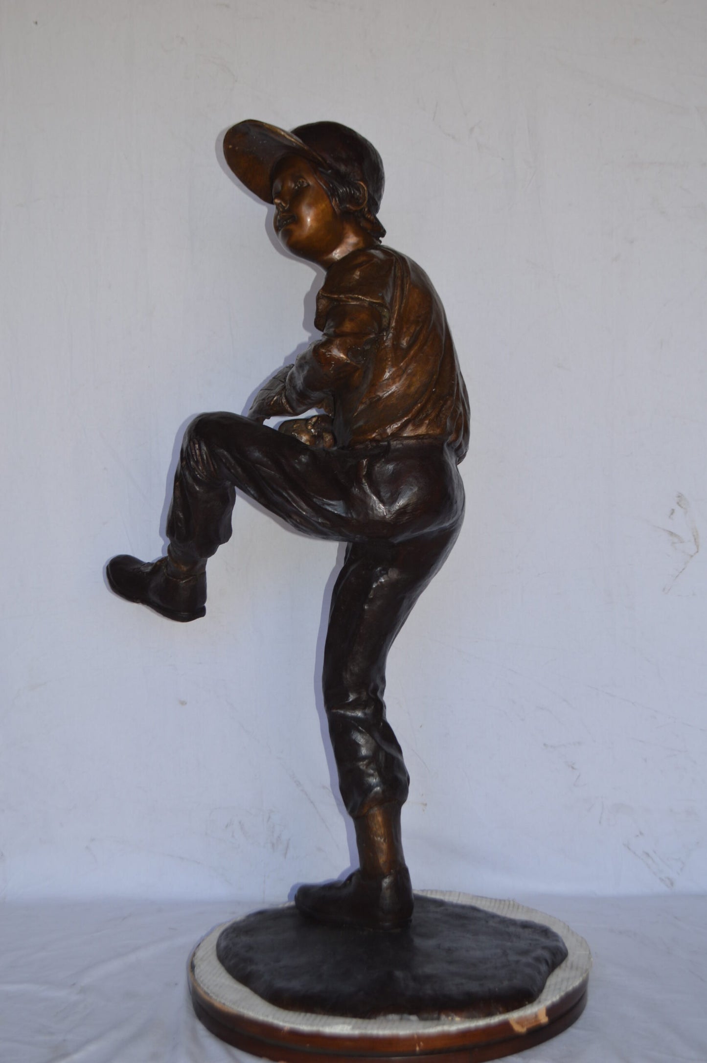 Baseball Pitcher in Action Bronze Statue - Size: 32"L x 20"W x 51"H.
