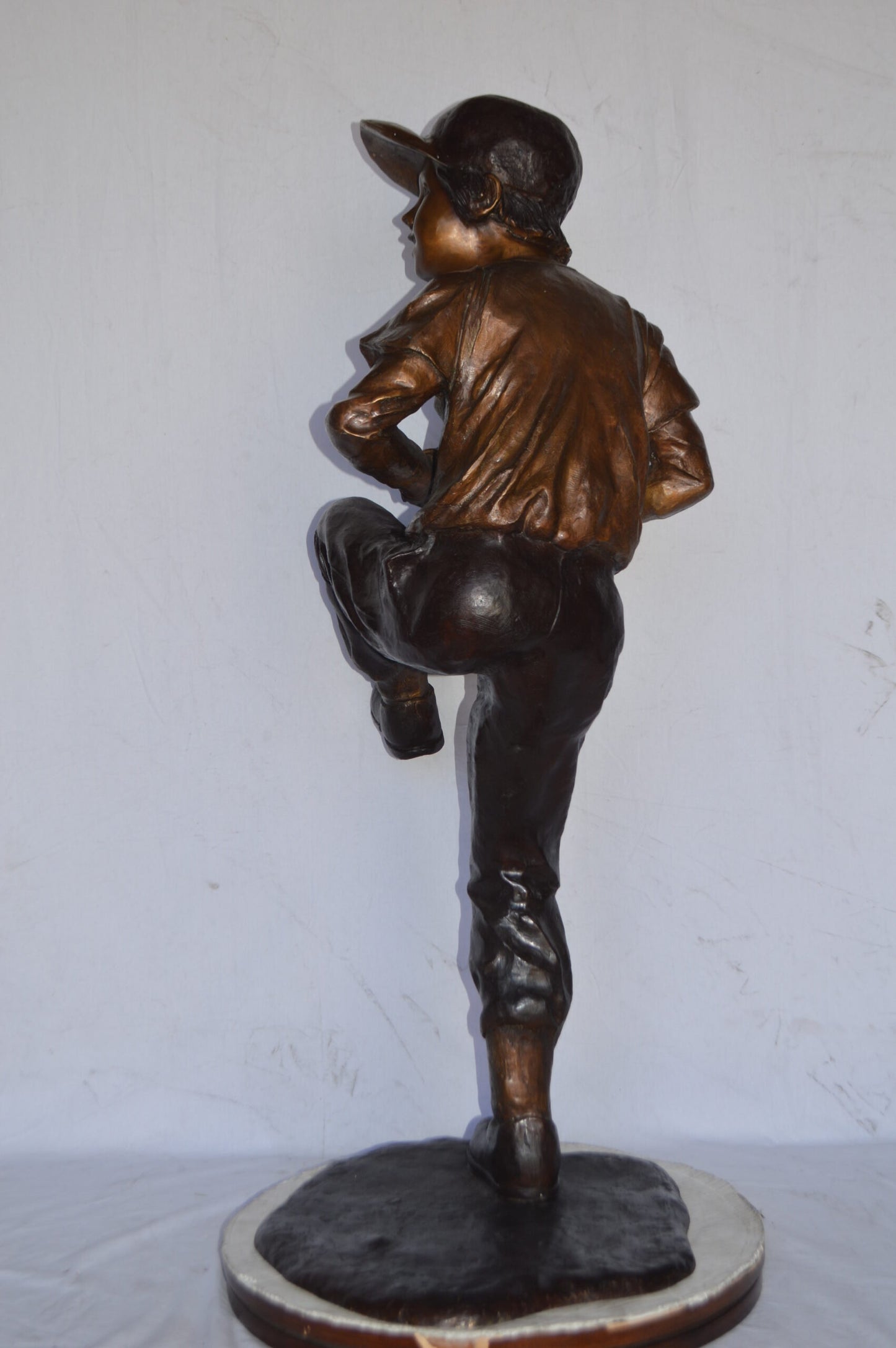 Baseball Pitcher in Action Bronze Statue - Size: 32"L x 20"W x 51"H.