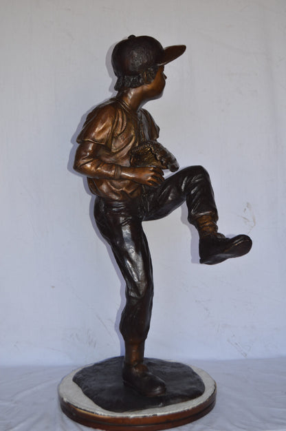 Baseball Pitcher in Action Bronze Statue - Size: 32"L x 20"W x 51"H.