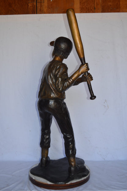 Baseball batter in Action Bronze Statue - Size: 28"L x 24"W x 57"H.