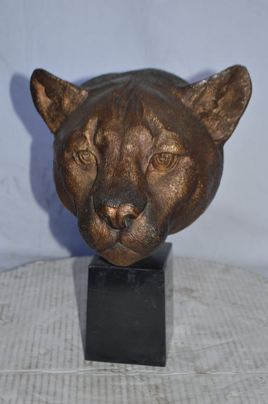 Lion Head Bust – bronze statue on a marble base - Size: 10"L x 7"W x 14"H.