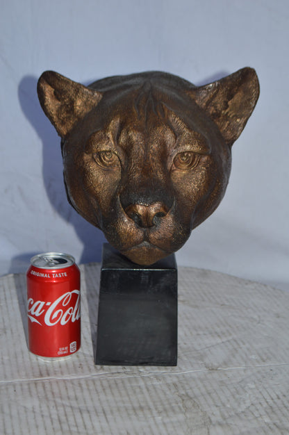 Lion Head Bust – bronze statue on a marble base - Size: 10"L x 7"W x 14"H.