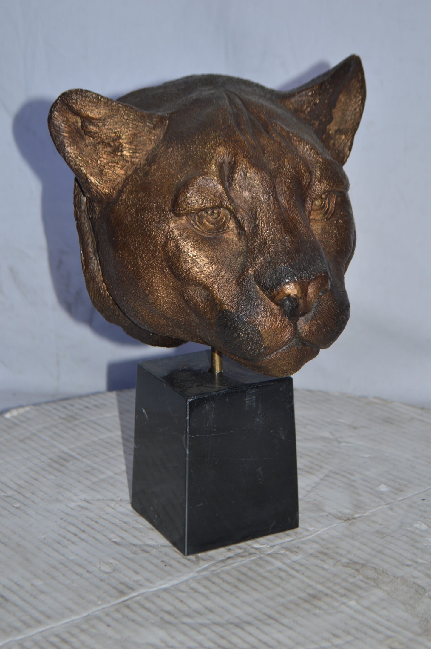 Lion Head Bust – bronze statue on a marble base - Size: 10"L x 7"W x 14"H.