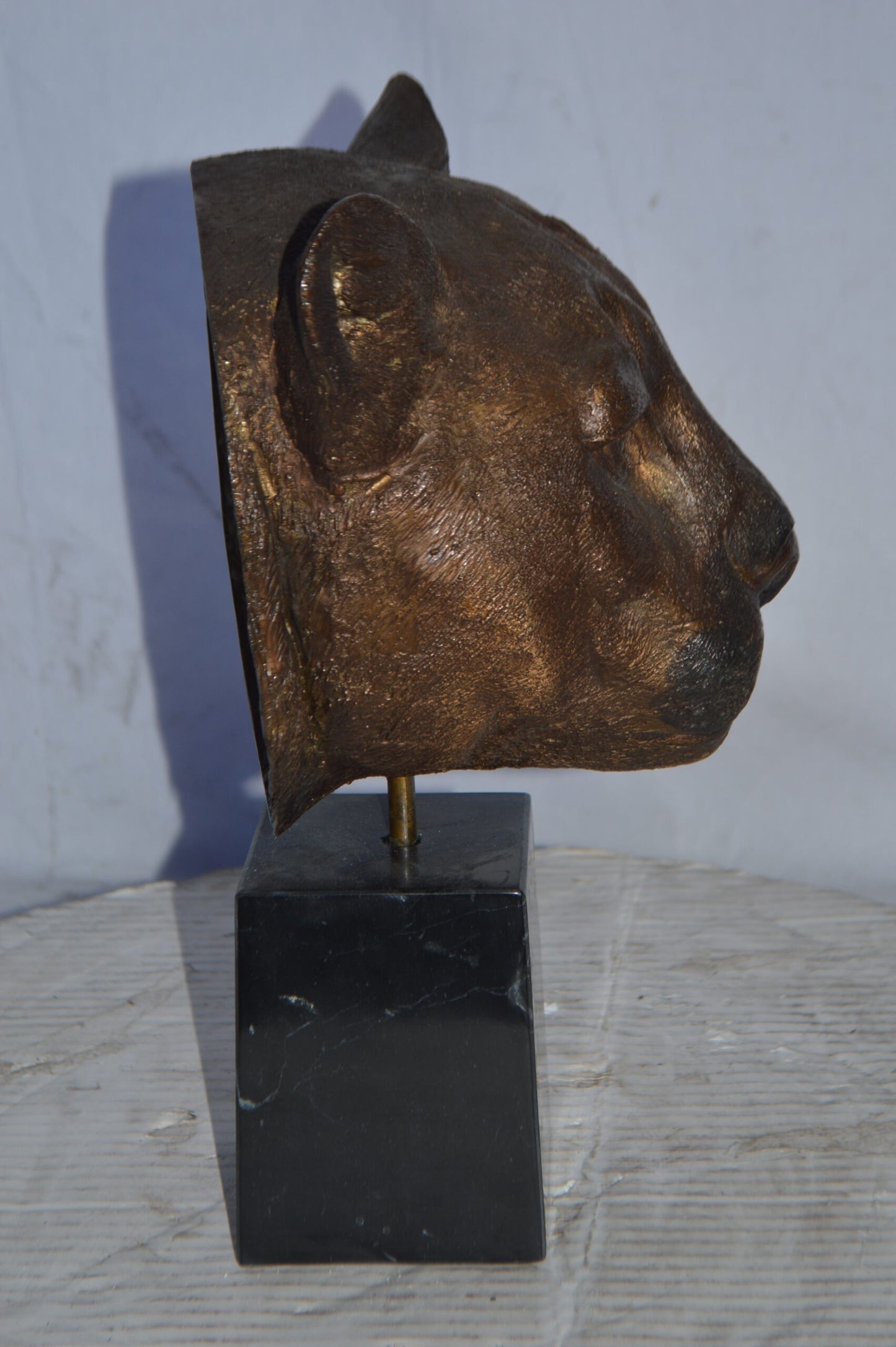 Lion Head Bust – bronze statue on a marble base - Size: 10"L x 7"W x 14"H.