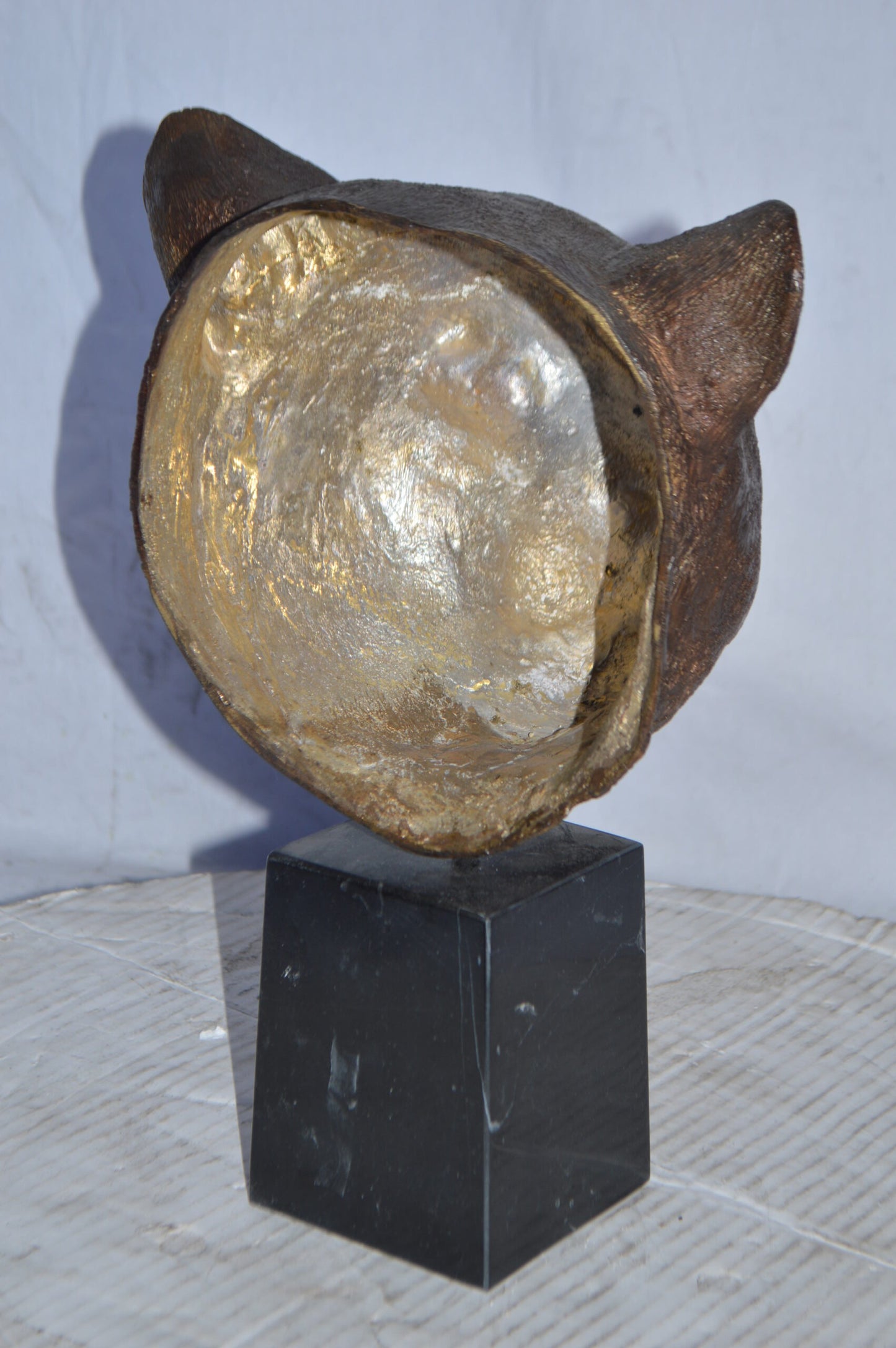 Lion Head Bust – bronze statue on a marble base - Size: 10"L x 7"W x 14"H.