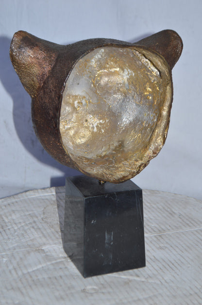 Lion Head Bust – bronze statue on a marble base - Size: 10"L x 7"W x 14"H.