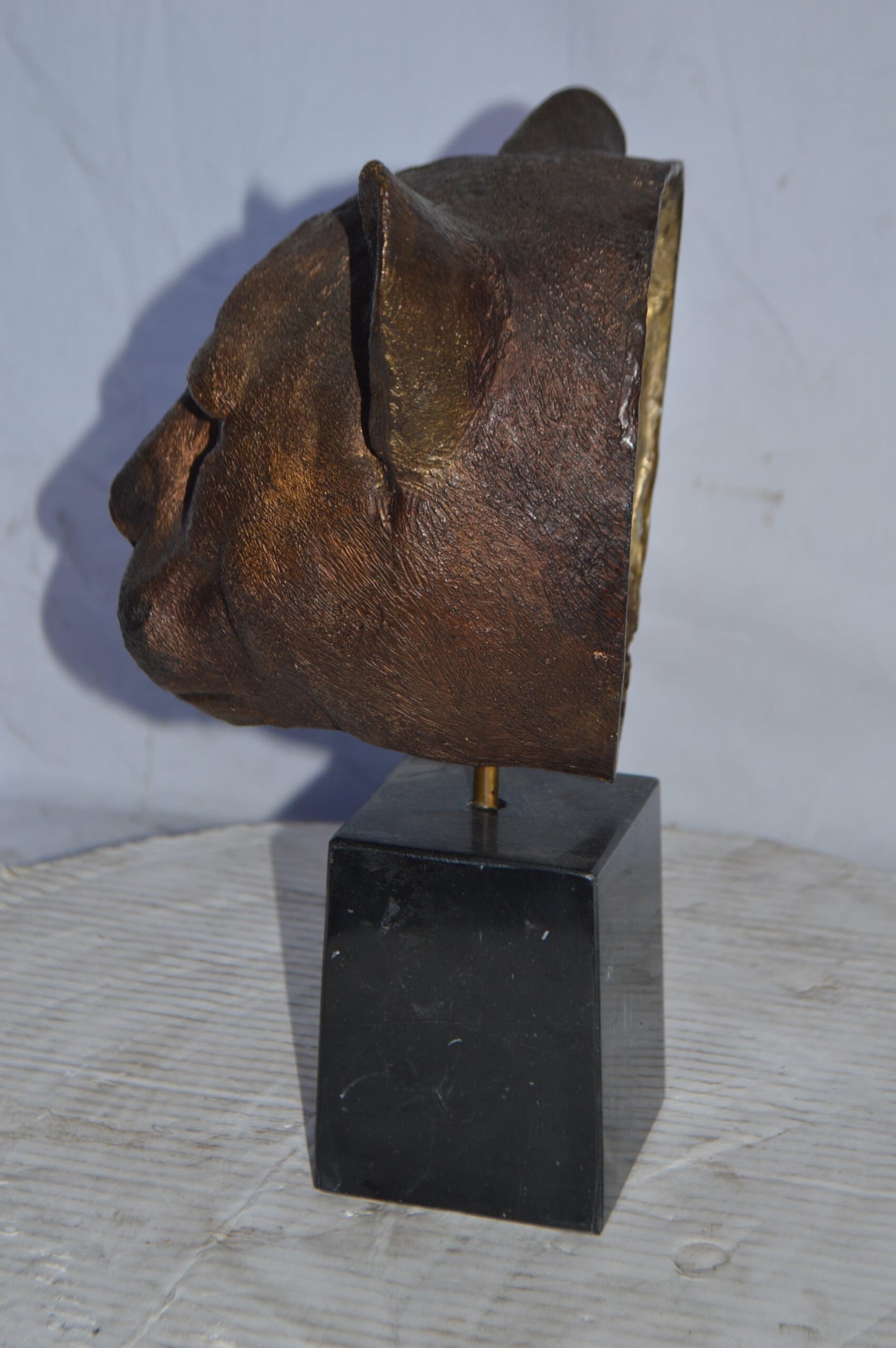 Lion Head Bust – bronze statue on a marble base - Size: 10"L x 7"W x 14"H.