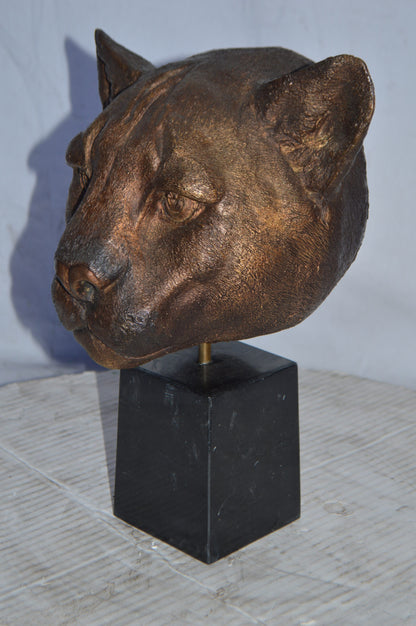Lion Head Bust – bronze statue on a marble base - Size: 10"L x 7"W x 14"H.