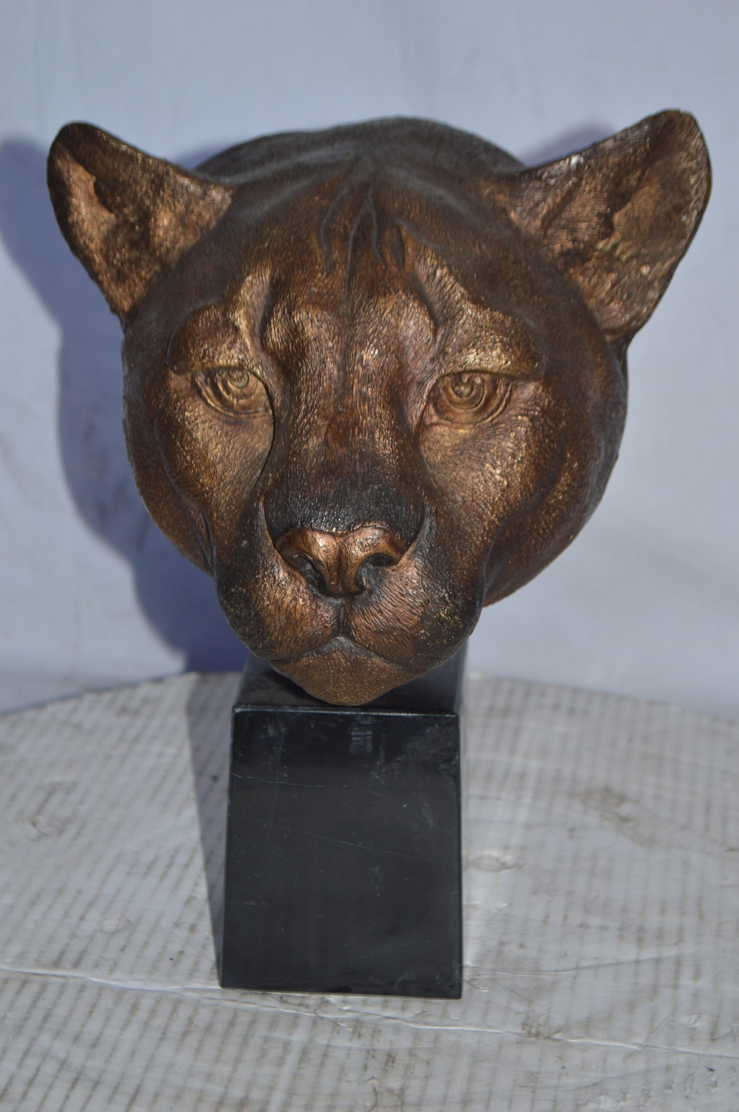 Lion Head Bust – bronze statue on a marble base - Size: 10"L x 7"W x 14"H.