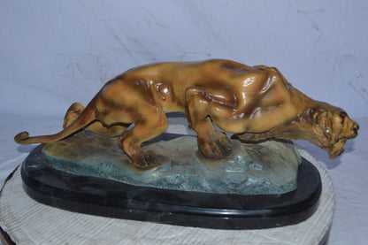 Mountain Lion in action Bronze Statue - Size: 25"L x 11"W x 11"H.