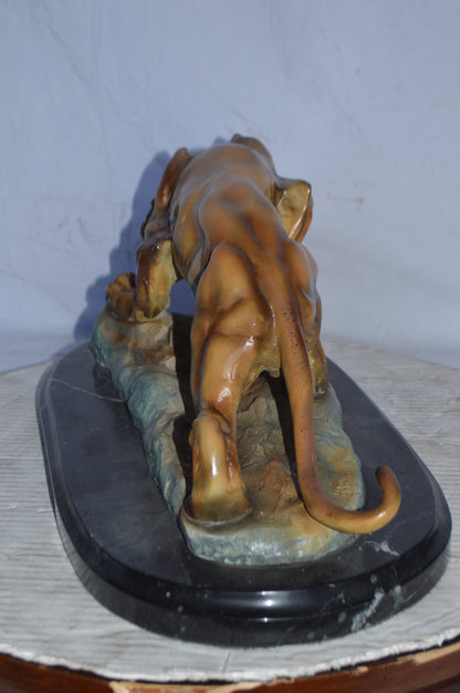 Mountain Lion in action Bronze Statue - Size: 25"L x 11"W x 11"H.